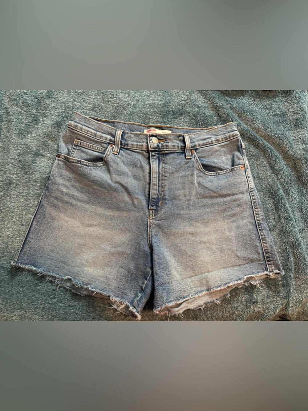 Signature by Levi Strauss Light Blue Frayed Hem Denim Shorts